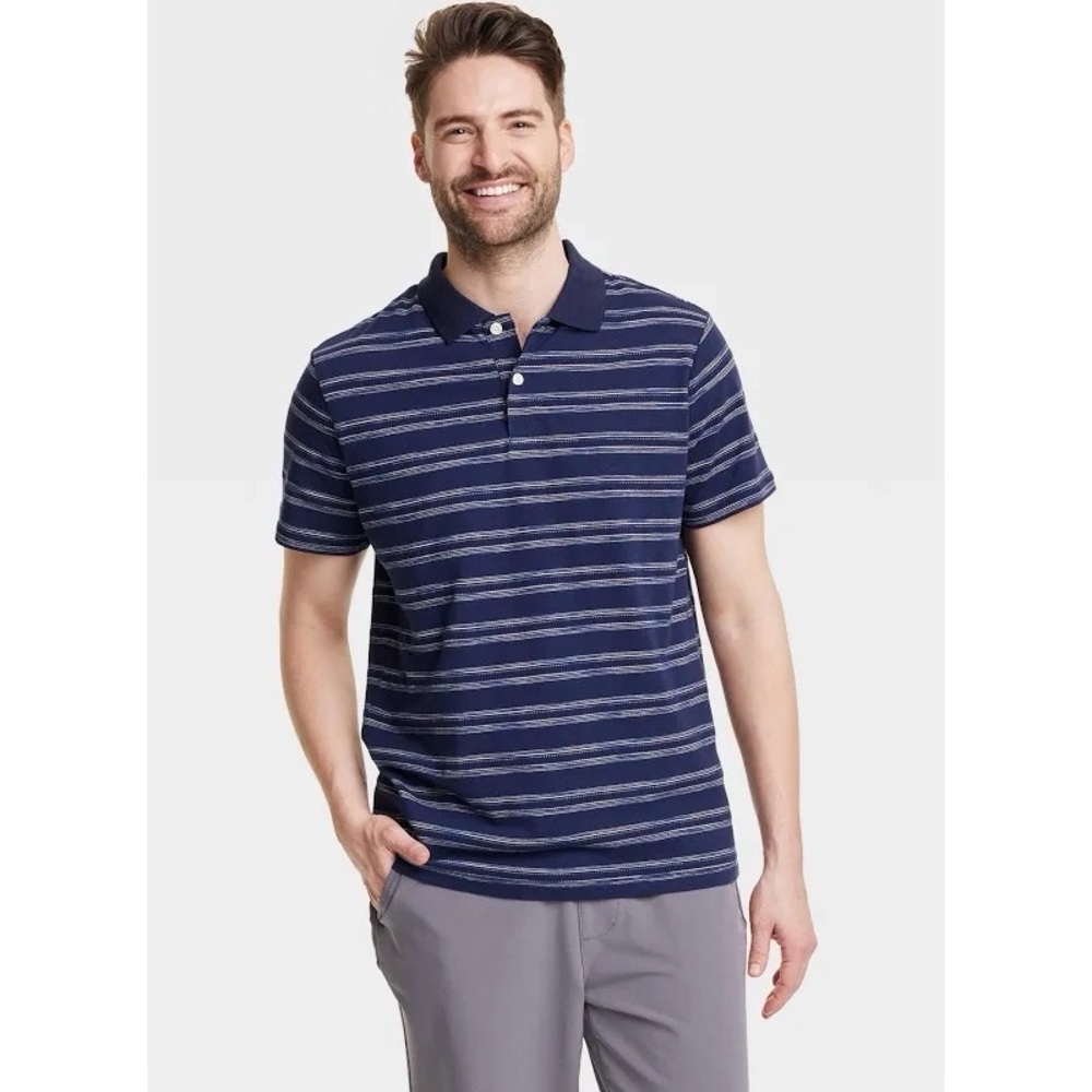 🆕 Goodfellow &Co Men’s Blue 100% Cotton Striped Polo Shirt